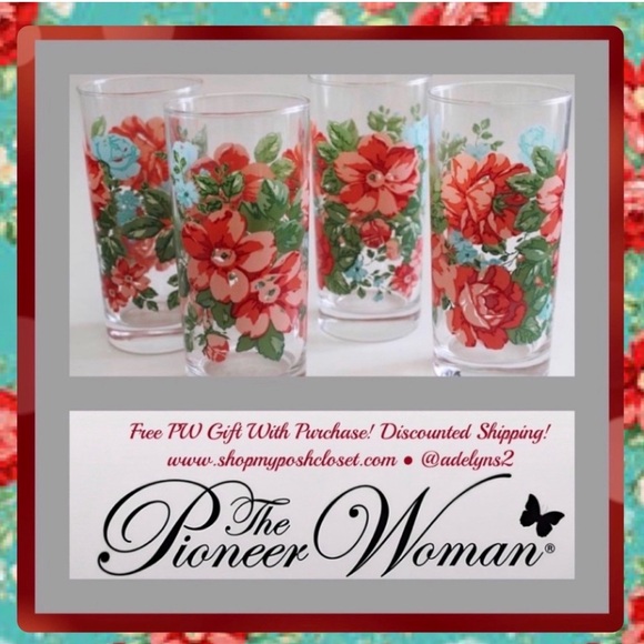 The Pioneer Woman Other - Rare 🌺🎁 EUC Pioneer Woman Vintage Floral Drinking Glasses Tumblers, Set of 4